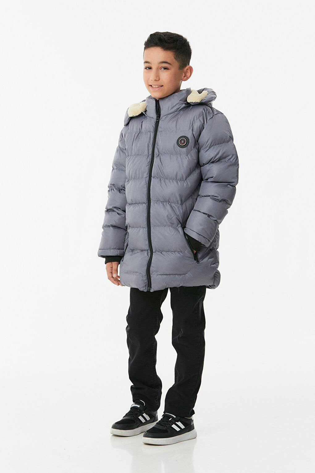 Tiger Printed Hooded Boy's Puffer Coat