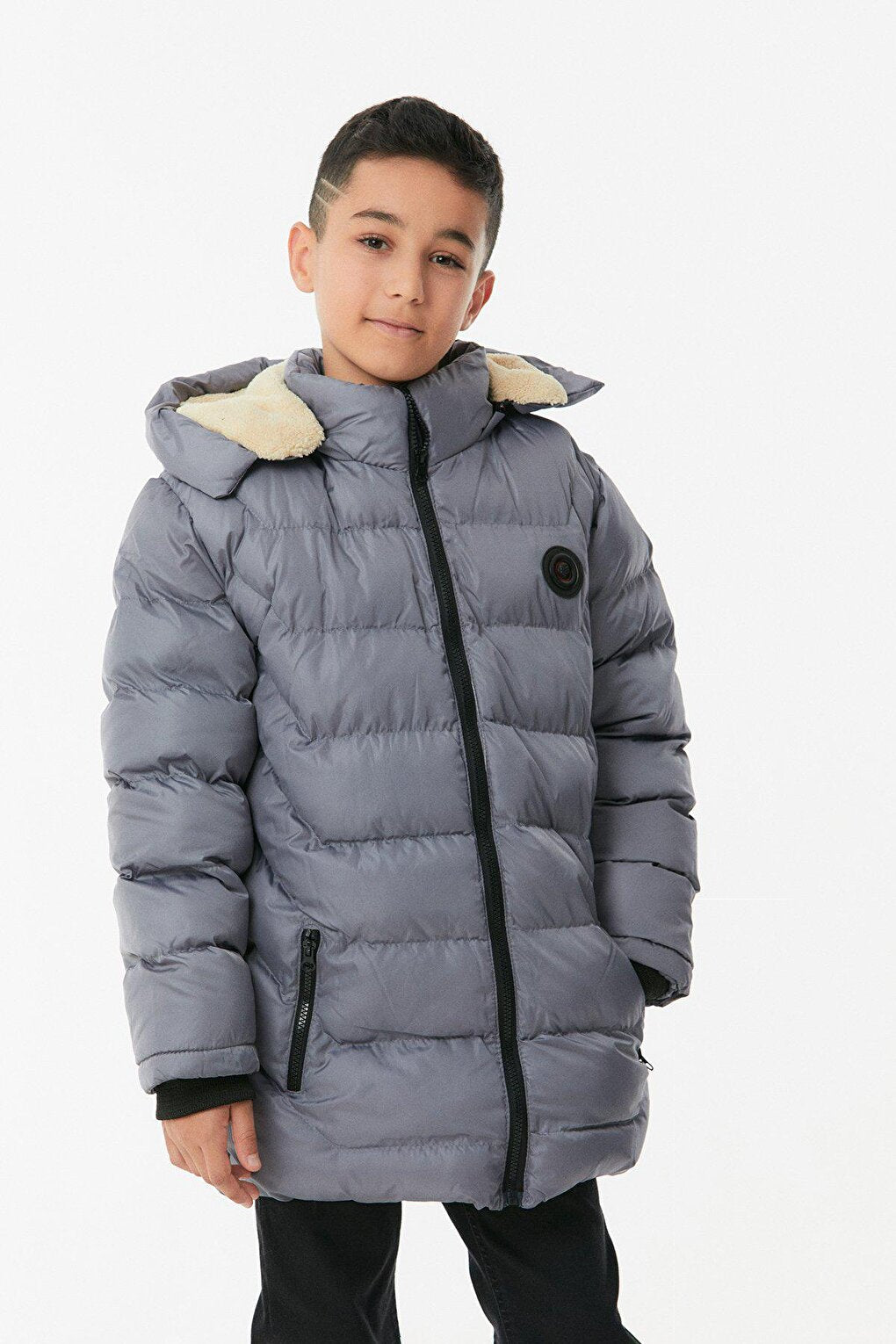 Tiger Printed Hooded Boy's Puffer Coat