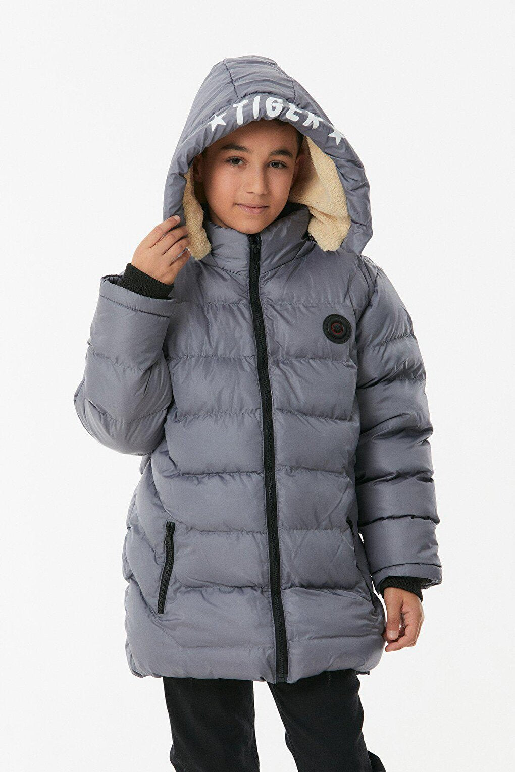 Tiger Printed Hooded Boy's Puffer Coat