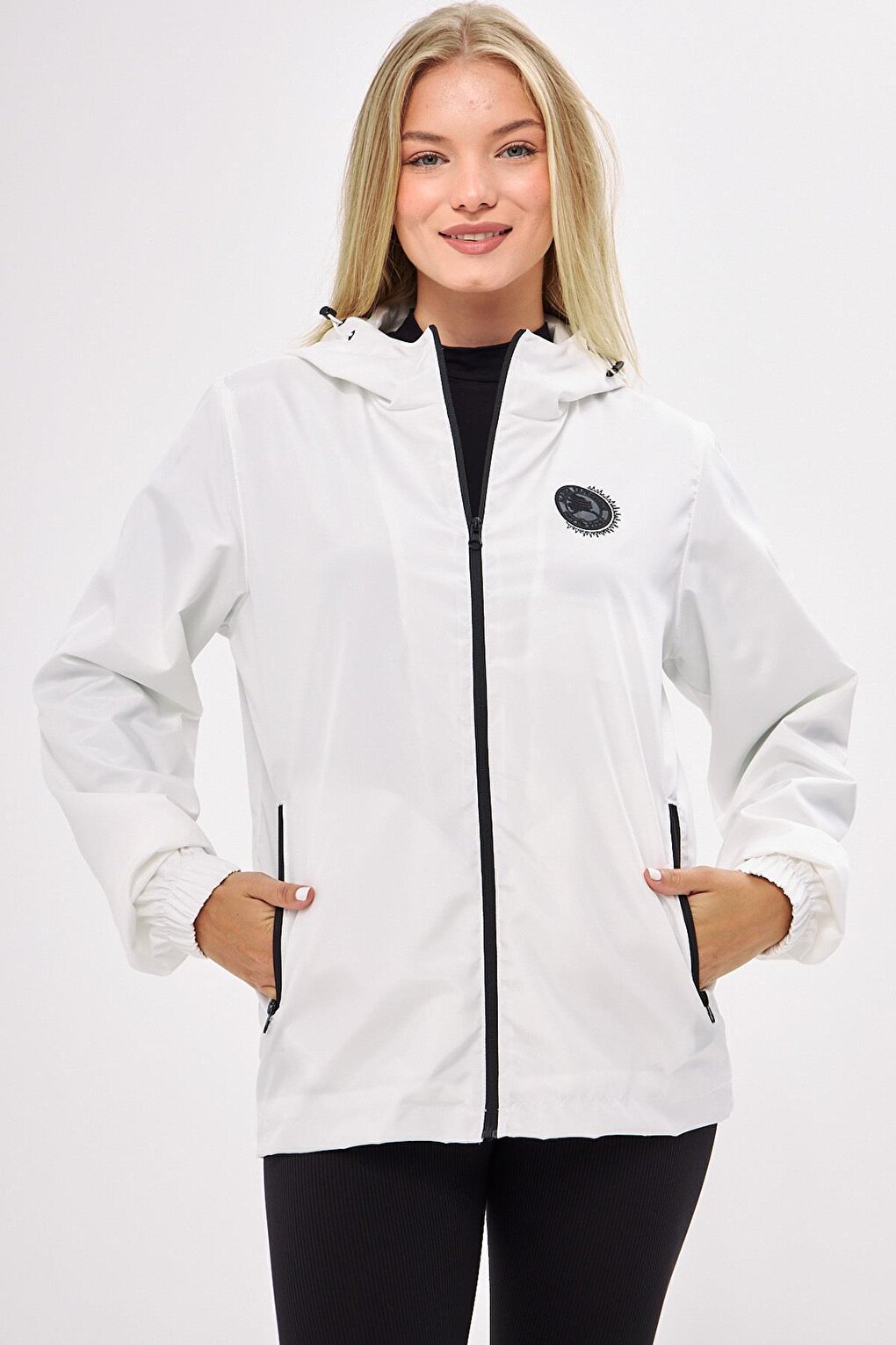 Women's Lined Water Resistant Hooded Raincoat with Pockets - Windbreaker Jacket BY-15