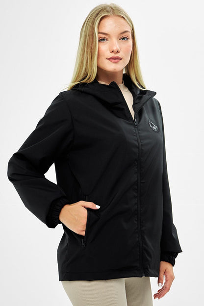 Women's Lined Water Resistant Hooded Raincoat with Pockets - Windbreaker Jacket BY-15