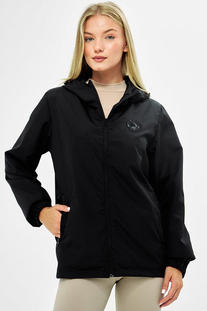 Women's Lined Water Resistant Hooded Raincoat with Pockets - Windbreaker Jacket BY-15