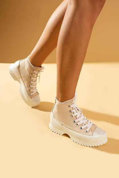 Lace-up Thick Sole Ankle Linen Women's Sneaker 57-102-23