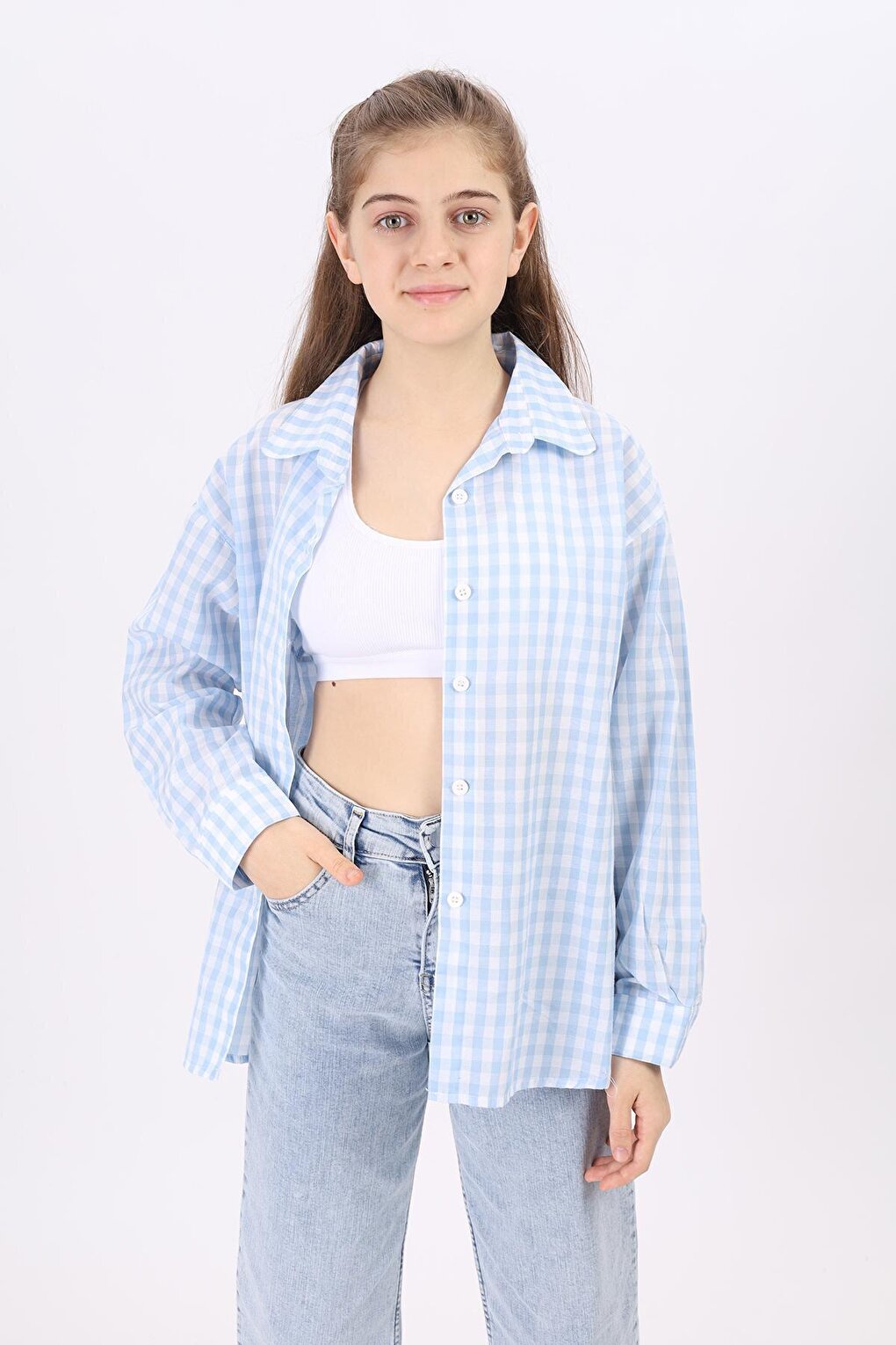 Girl's Plaid Shirt 9-14 Years Lx182-2