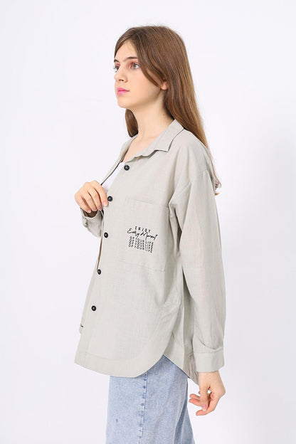 Girl's Comfortable Cut Printed Linen Shirt Lx227