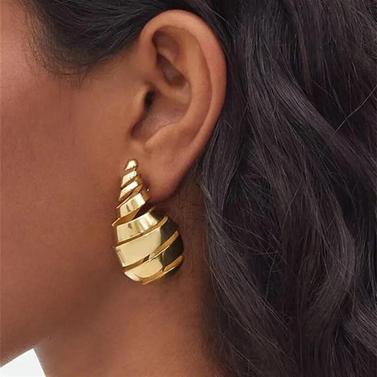 Gold Large Spiral Drop Earrings