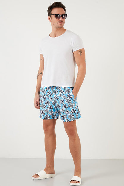 Patterned Swim Shorts with Waist Tie and Pockets Swimsuit Short 3800579