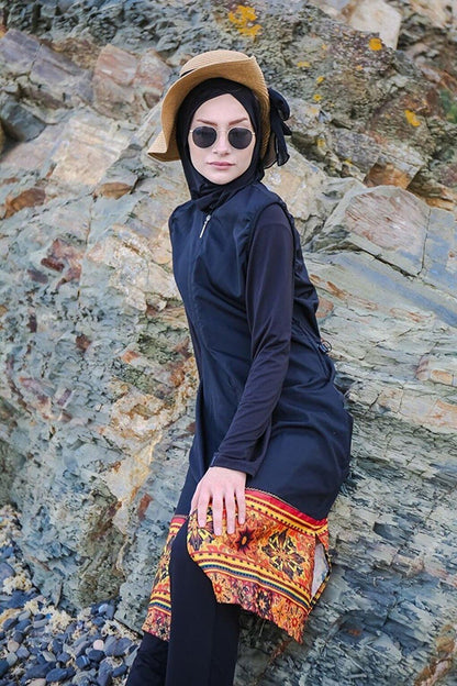 4-Pack Parachute Black Hem Patterned Zippered Full Coverage Hijab Swimsuit 1982