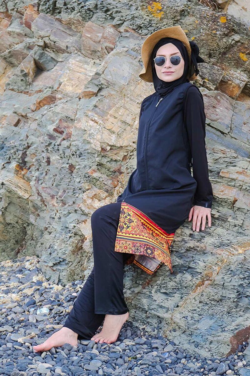 4-Pack Parachute Black Hem Patterned Zippered Full Coverage Hijab Swimsuit 1982