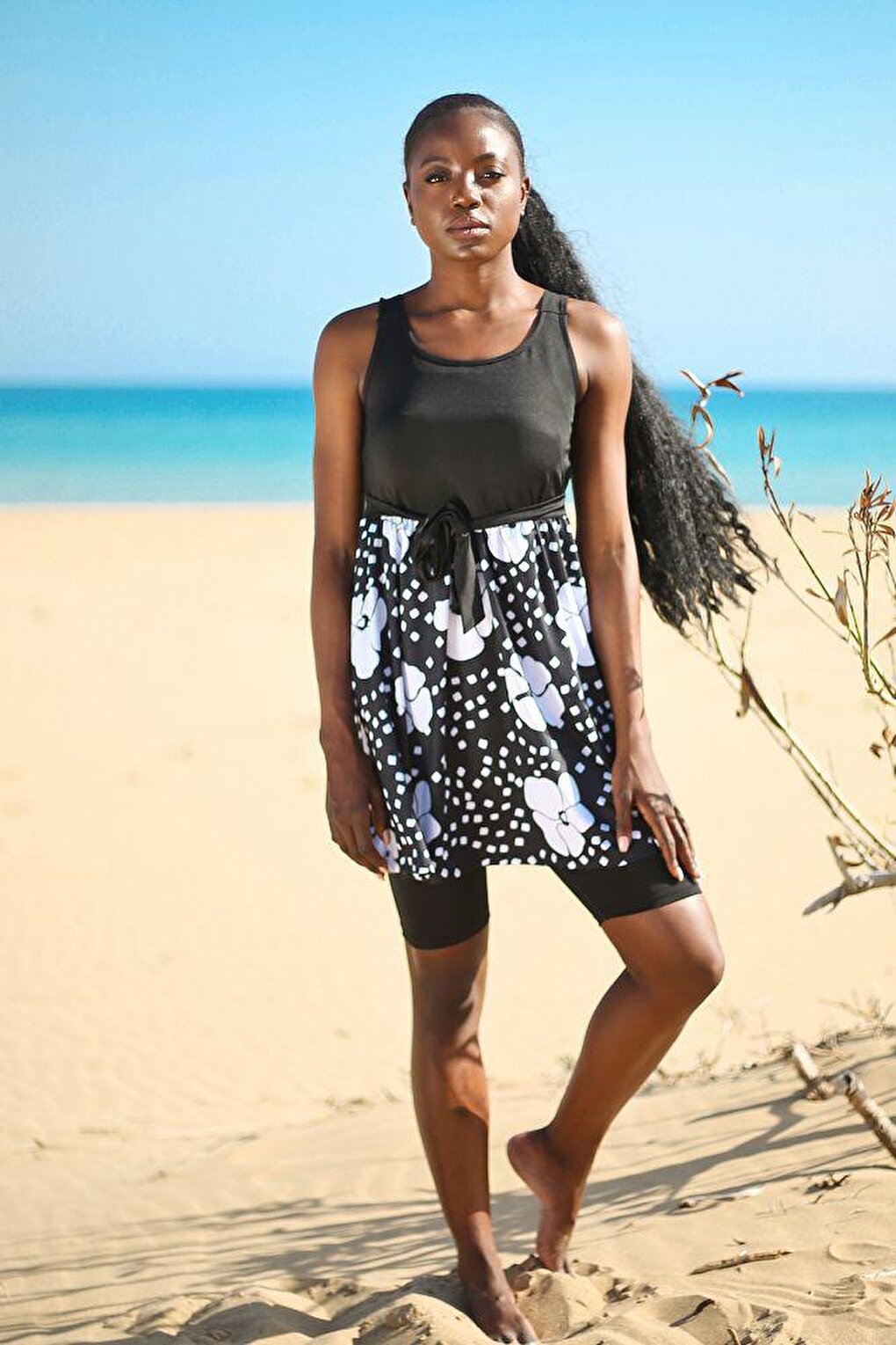 Black Patterned Half Covered Swimsuit 1933