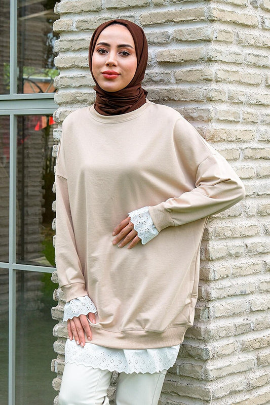 Lace Crew Neck Tunic Cream