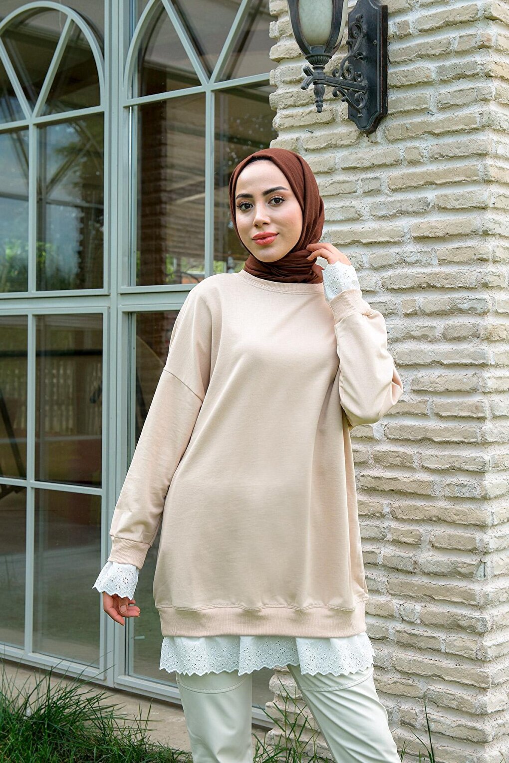 Lace Crew Neck Tunic Cream