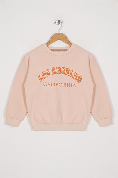 Girl's Beige Colored Los Angeles California Printed Rose Gold Sweatshirt