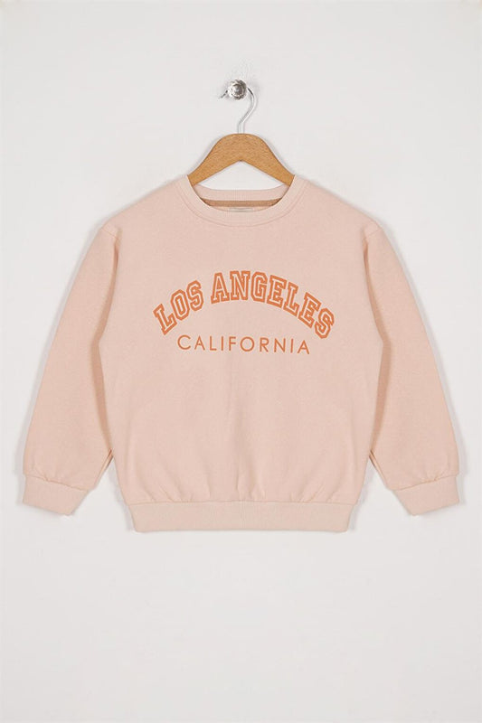 Girl's Beige Colored Los Angeles California Printed Rose Gold Sweatshirt