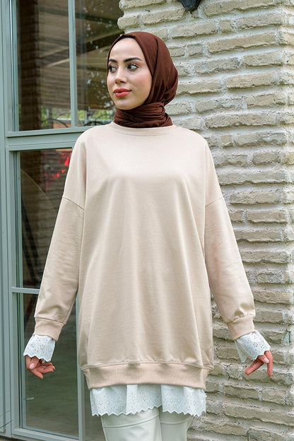 Lace Crew Neck Tunic Cream