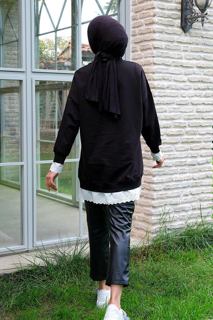 Lace Crew Neck Tunic Black