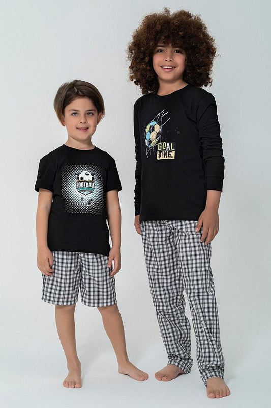 4-Piece Football Goal Time Pattern Pajama Set