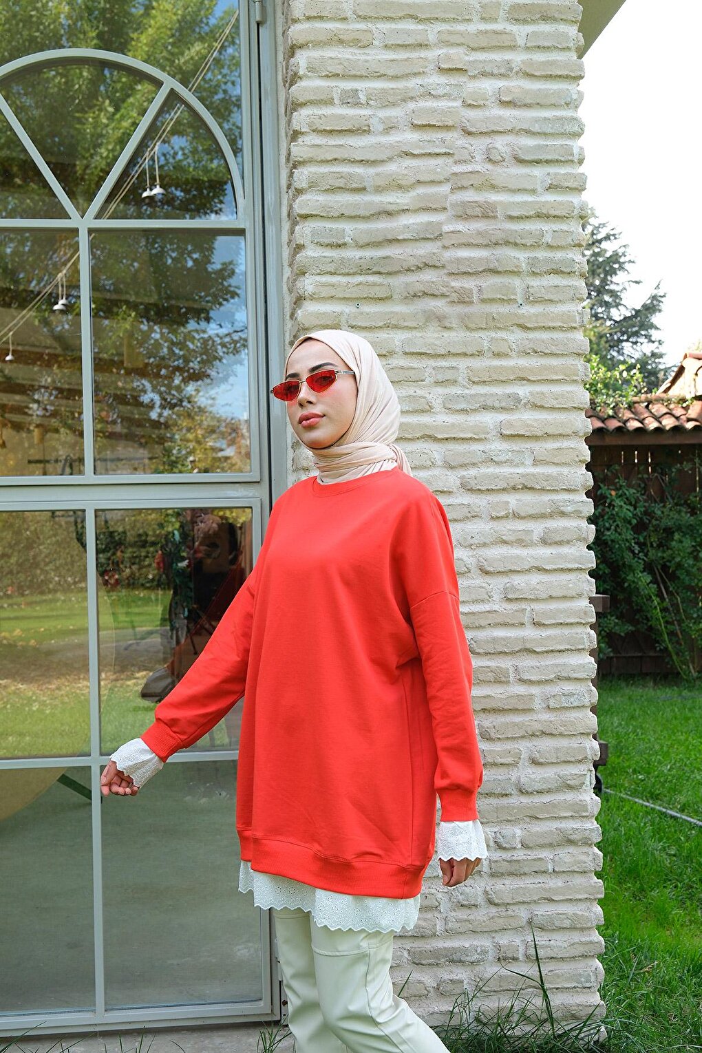 Lace Crew Neck Tunic Pomegranate Flower