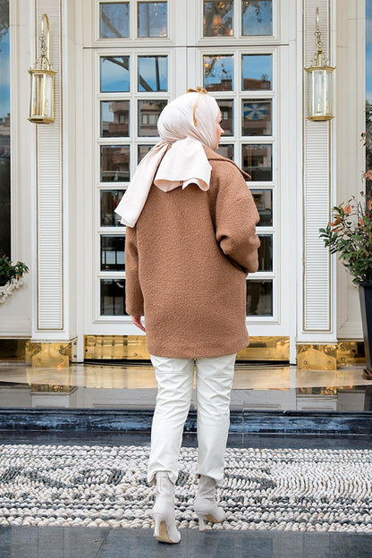 Double Breasted Collar Boucle Coat Camel