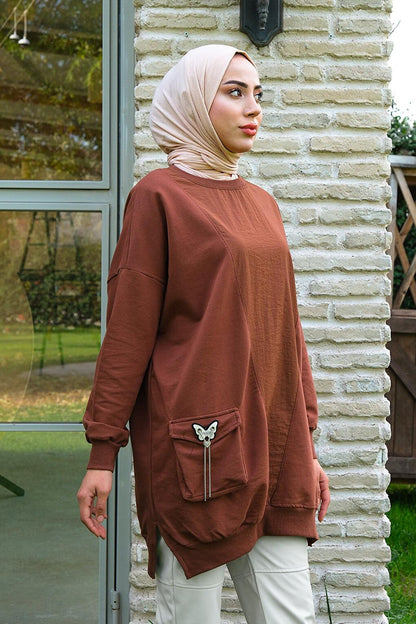 Butterfly Chain Detailed Tunic Brown