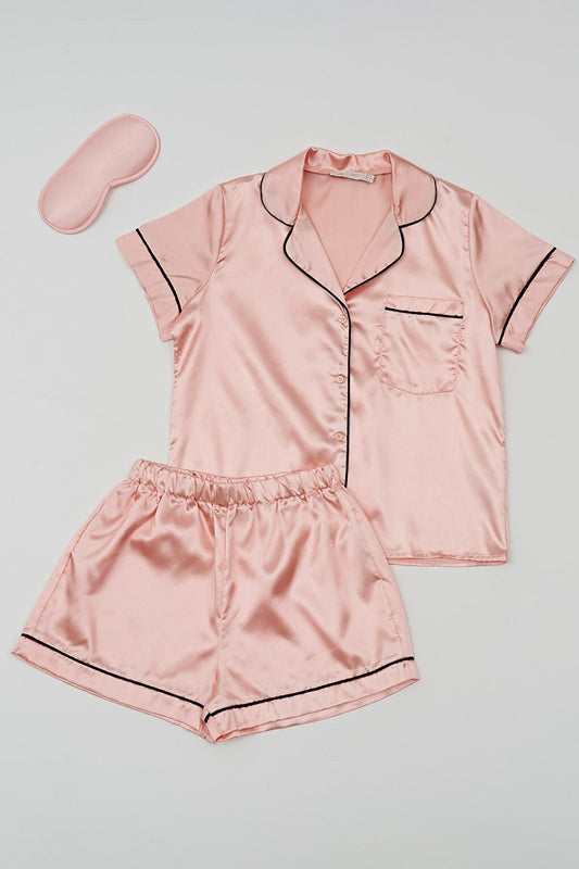 3-Piece Pink Satin Pajama Shorts Set