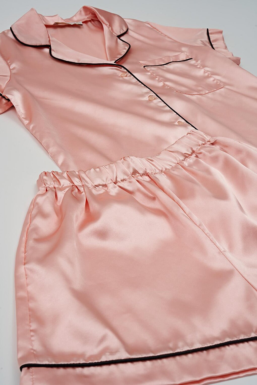 3-Piece Pink Satin Pajama Shorts Set