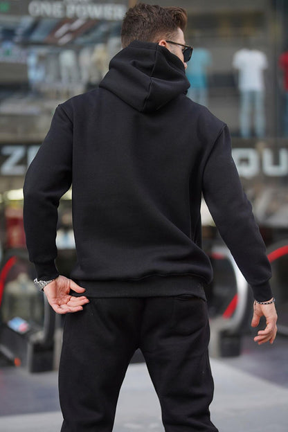 Black Hooded Button Detailed Sweatshirt 6150