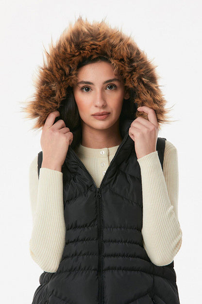 Hooded Sleeveless Long Puffer Vest