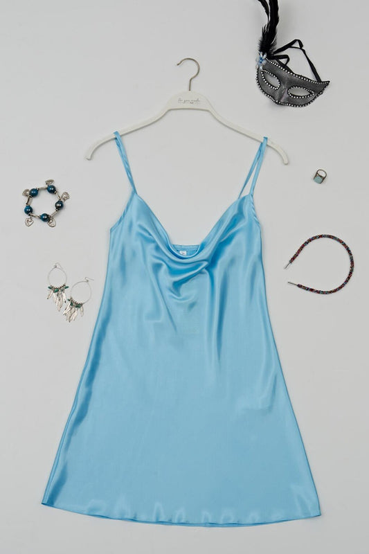 Scoop Neck Ice Blue Satin Nightgown