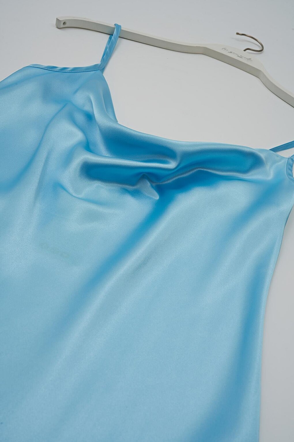 Scoop Neck Ice Blue Satin Nightgown