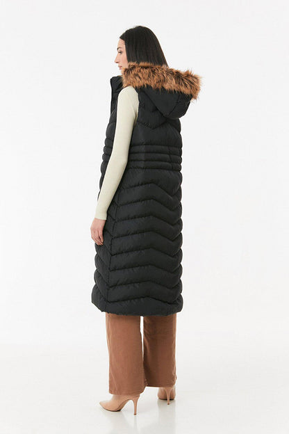 Hooded Sleeveless Long Puffer Vest