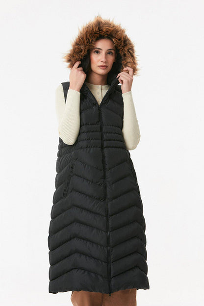 Hooded Sleeveless Long Puffer Vest