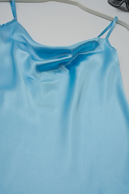 Scoop Neck Ice Blue Satin Nightgown