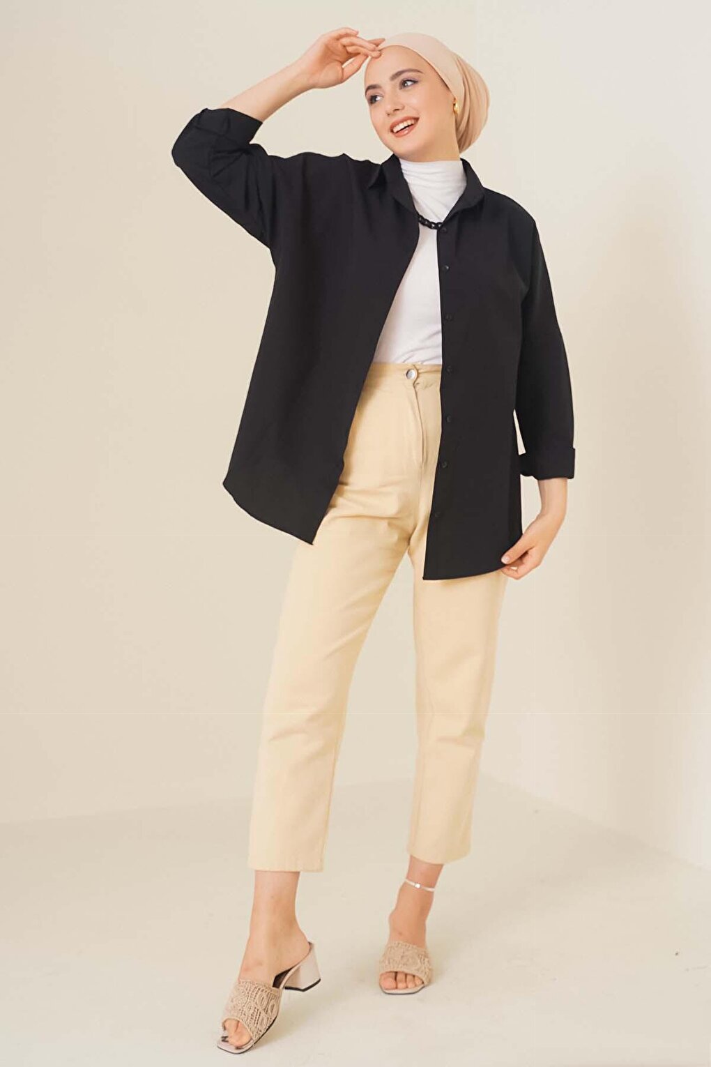 103901 Oversize Basic Hijab Shirt - Black