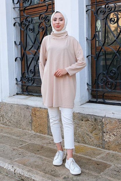 Women's Turtleneck Straight Cut Tunic Cream