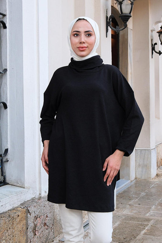 Women's Turtleneck Straight Cut Tunic Black