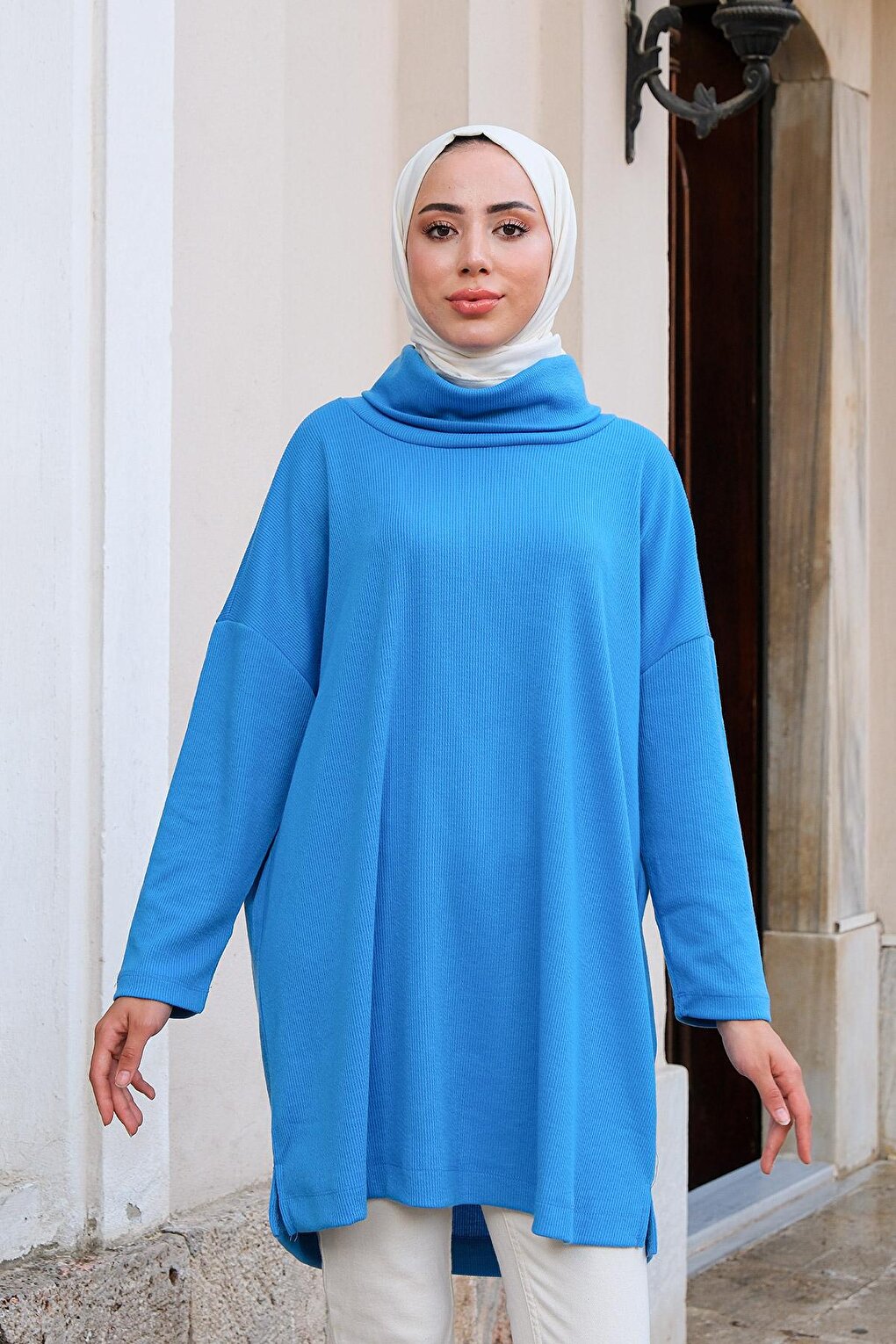 Women's Turtleneck Straight Cut Tunic Blue