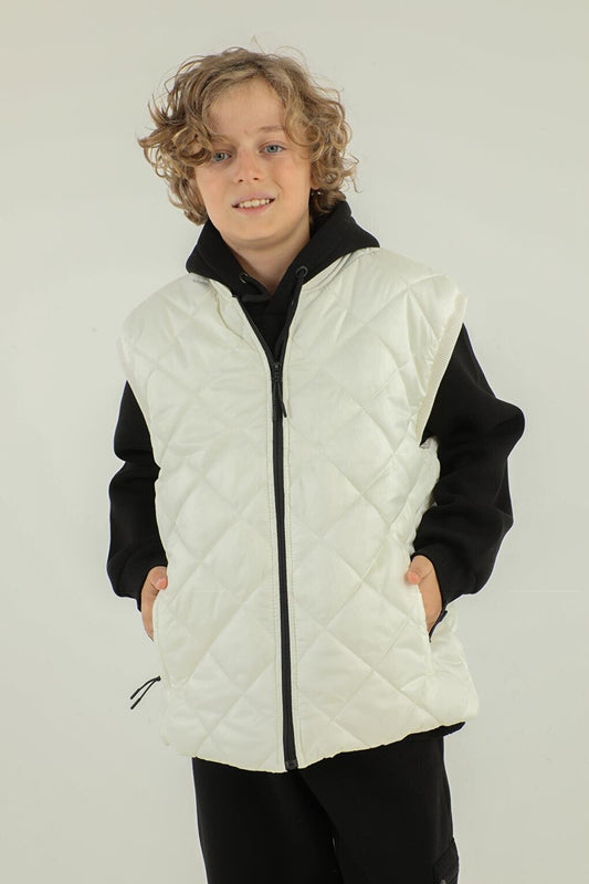 Diamond Patterned Double Pocket Boy's Vest