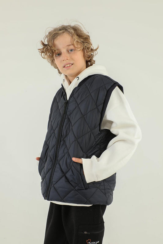 Diamond Patterned Double Pocket Boy's Vest