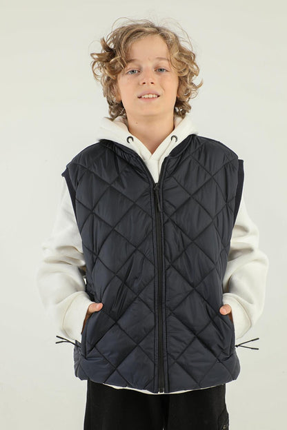 Diamond Patterned Double Pocket Boy's Vest