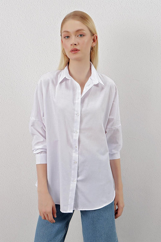 White Plain Plain Araboy Basic Oversize Shirt