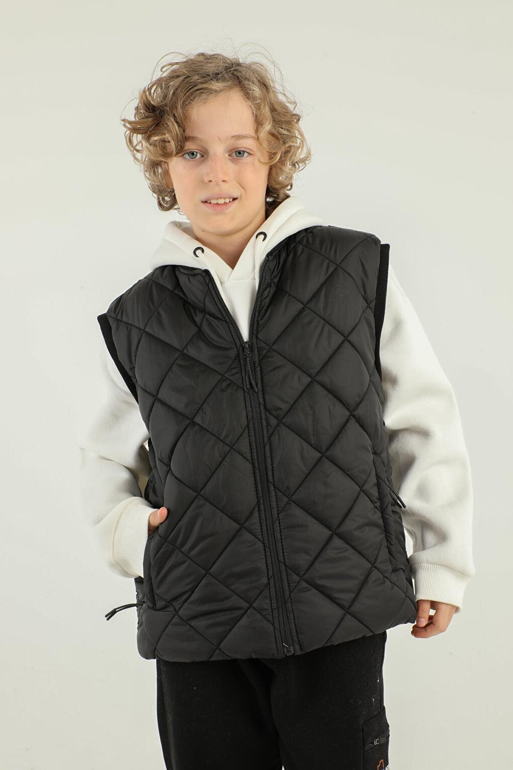 Diamond Patterned Double Pocket Boy's Vest