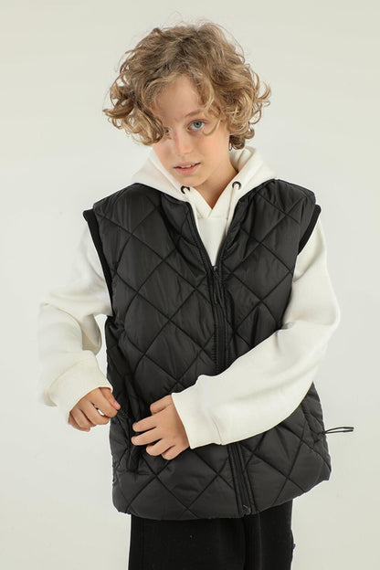 Diamond Patterned Double Pocket Boy's Vest