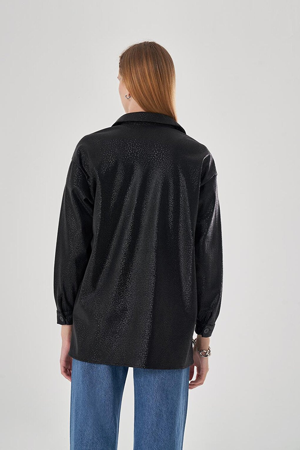 Black Shirt with Leather Detail