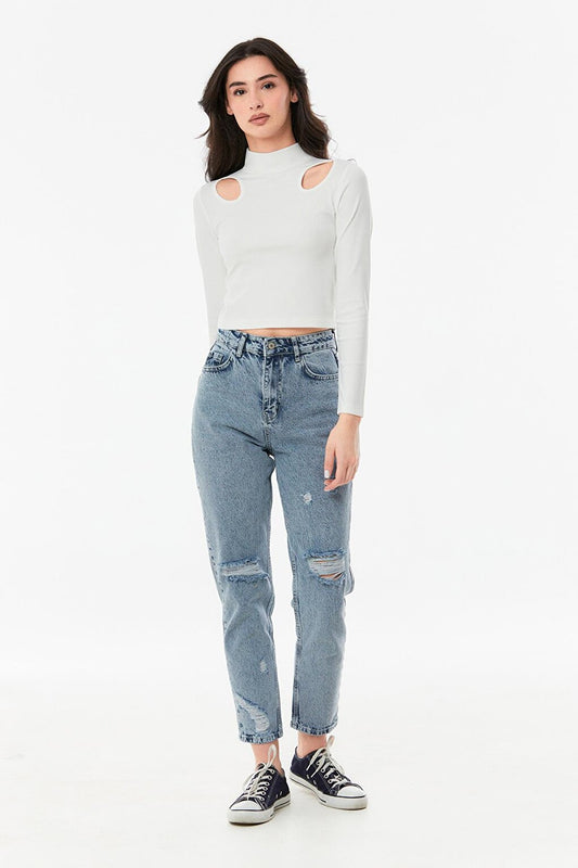 High Waist Ripped Mom Jean