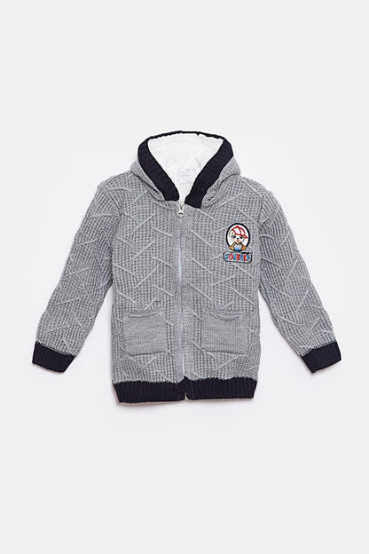 Fur Detailed Knitwear Baby Boy Cardigan