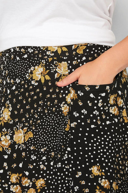 Plus Size Pocket Detailed Patterned Long Cut Skirt with Elastic Waist 302288