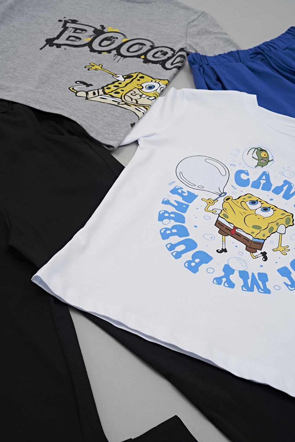 4-Piece SpongeBob Printed Tshirt Shorts Trousers Set