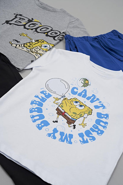 4-Piece SpongeBob Printed Tshirt Shorts Trousers Set