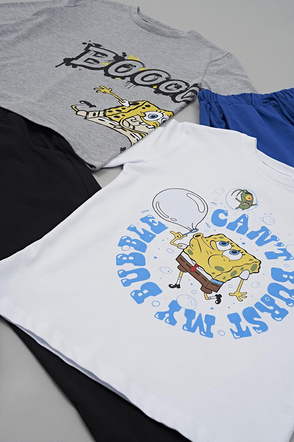 4-Piece SpongeBob Printed Tshirt Shorts Trousers Set